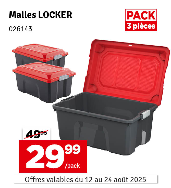 Box de rangement Locker rouge et noir 40 L 3 pièces SUNDIS
